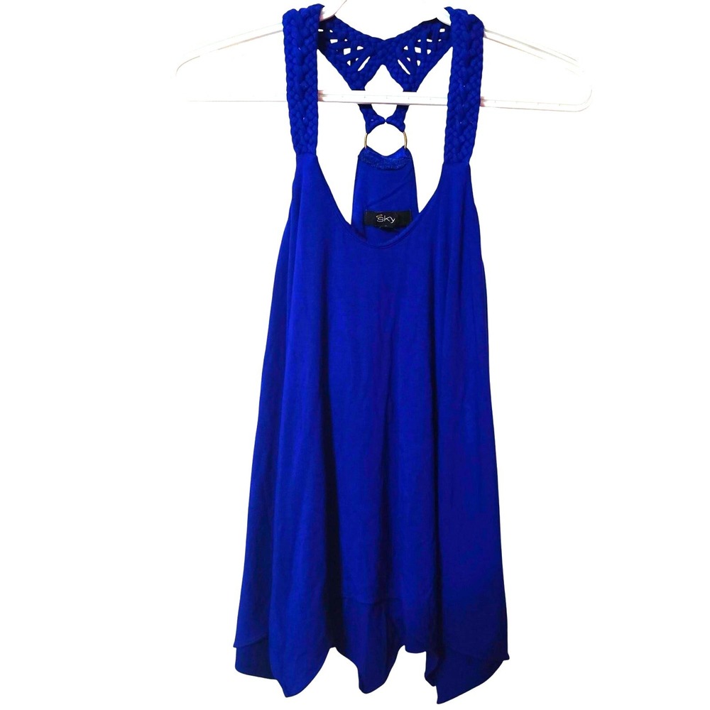 Sky Womens Royal Blue Braided Racerback Tank Y2K Hem Small NWT